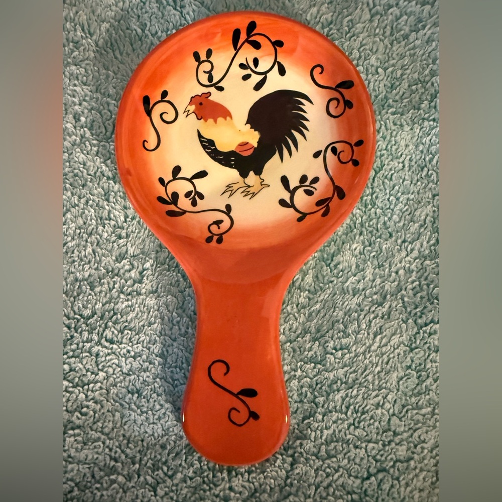 Rooster Design Orange Spoon Rest